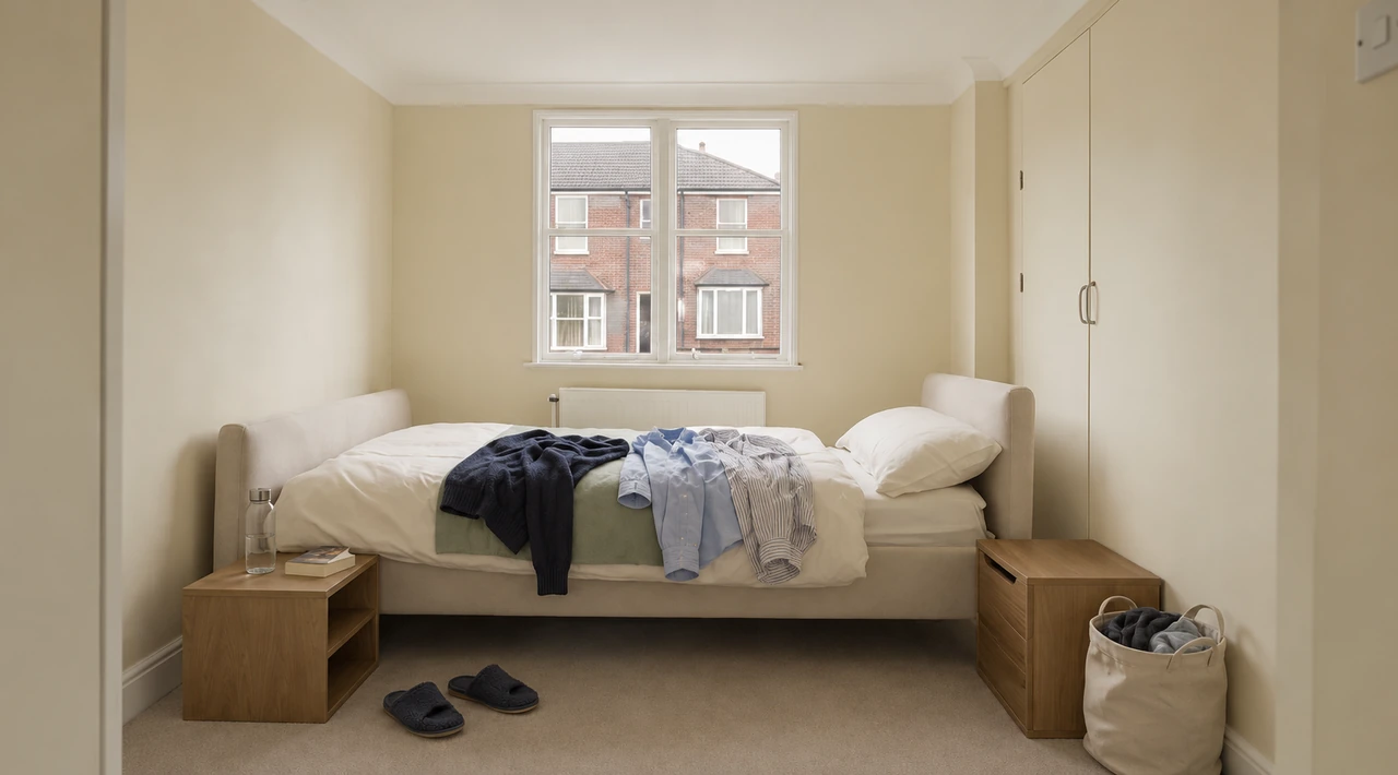 Bedroom before: everyday loose items visible